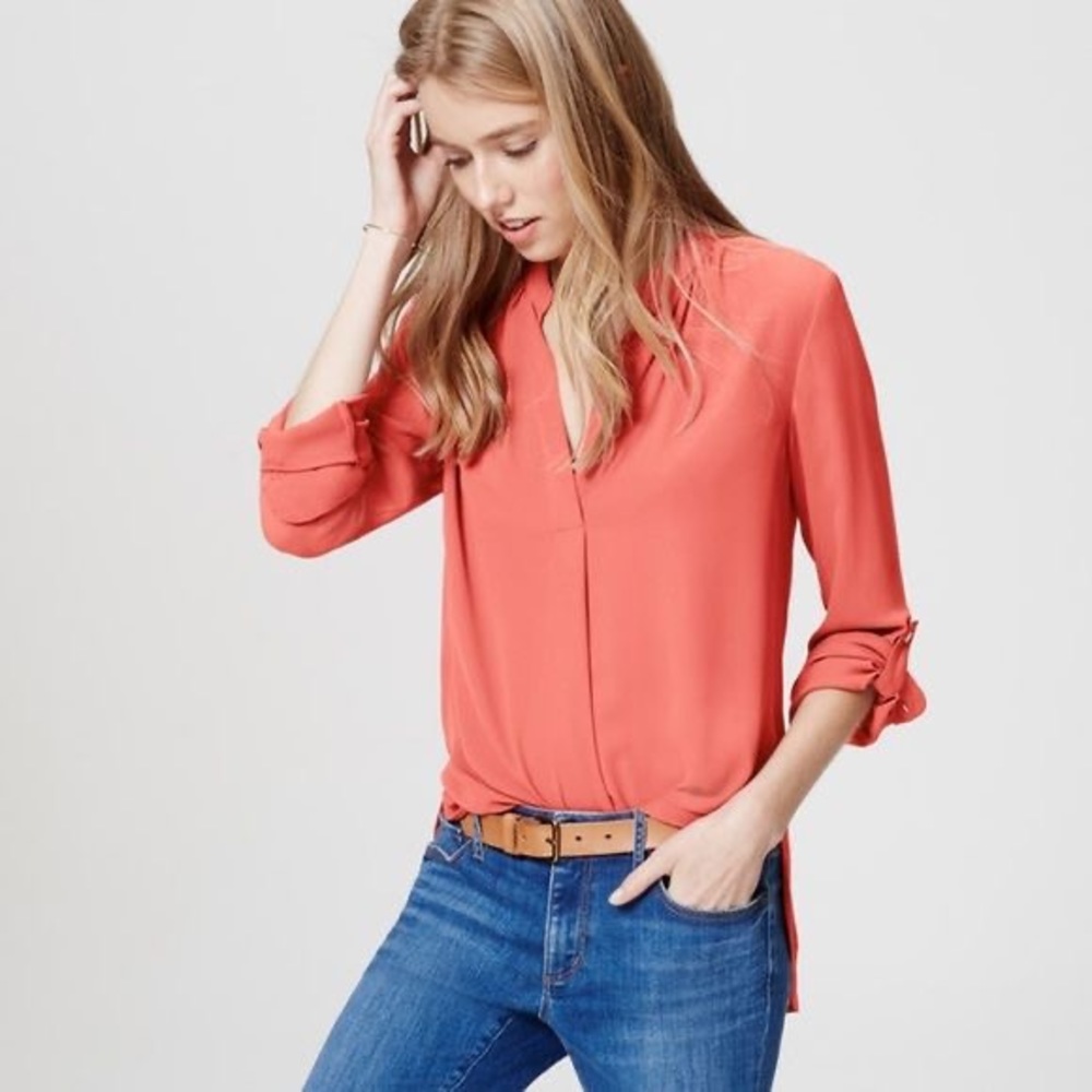 LOFT | Split Neck Tab Sleeve Tunic Blouse - Picture 6 of 6